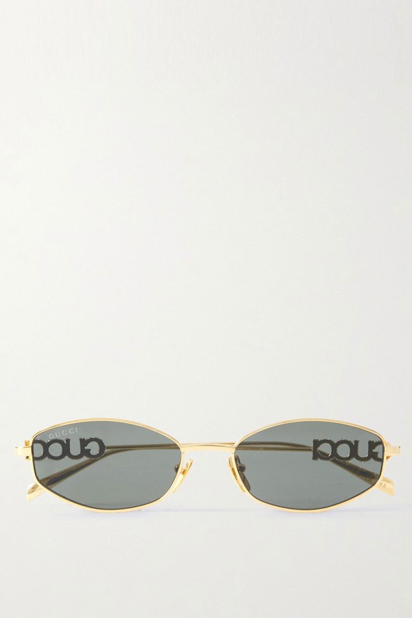 Lettering Oval-Frame Crystal-Embellished Sunglasses from Gucci