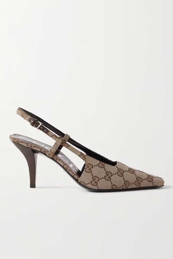 Demi Logo-Jacquard Canvas Slingback Pumps from Gucci