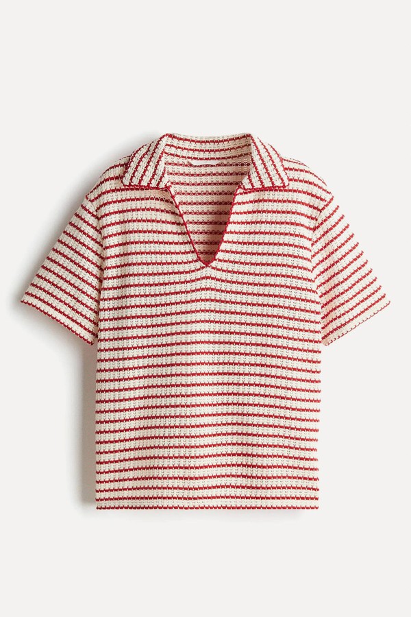 Textured-Knit Collared Top
