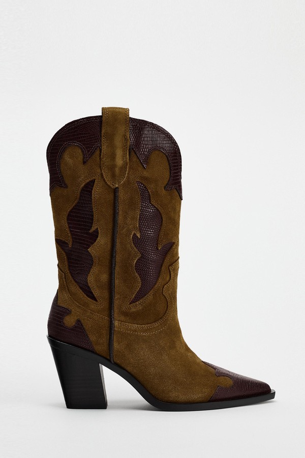 Combined Split Suede Heel Boots