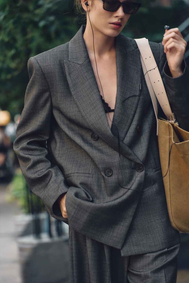 Double-Breasted Blazer With Shoulder Pads