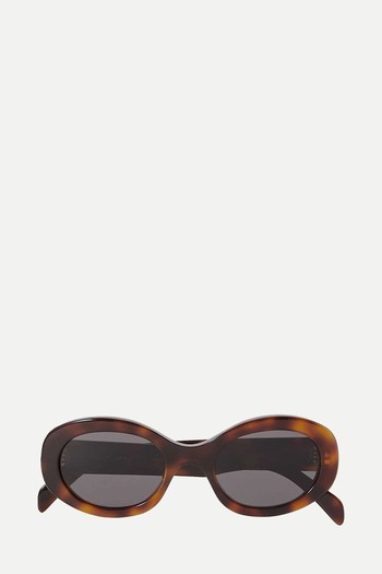 Triomphe Oval-Frame Tortoiseshell Acetate Sunglasses from Celine Eyewear