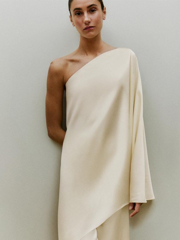 Asymmetric Sateen Cape