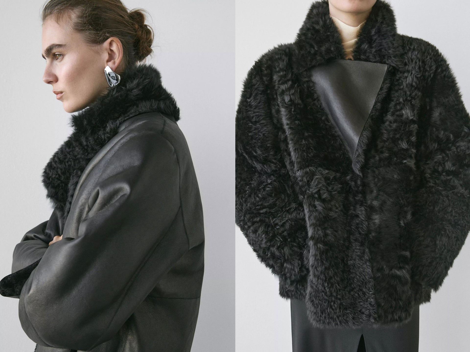 Sheepskin Leather Coat With Lapel Collar from Massimo Dutti