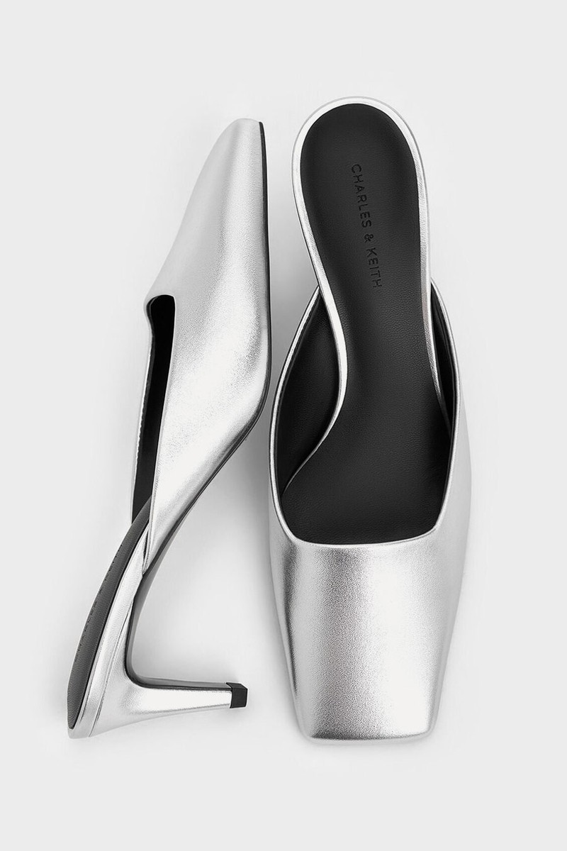 Metallic Square-Toe Blade-Heel Mules from Charles & Keith