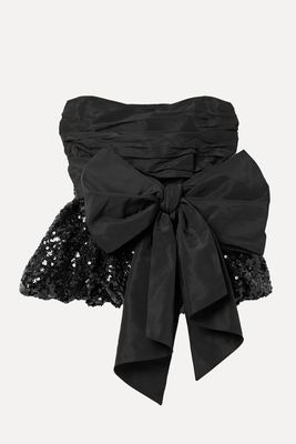 Jardena Bow-Embellished Ruched Taffeta & Sequined Crepe Top from LoveShackFancy