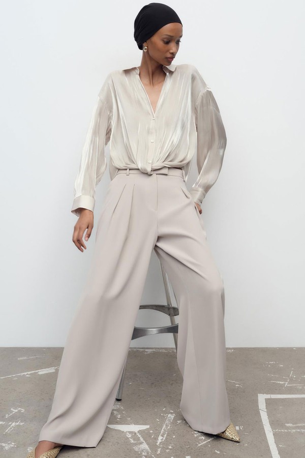 Darted Wide-Leg Trousers