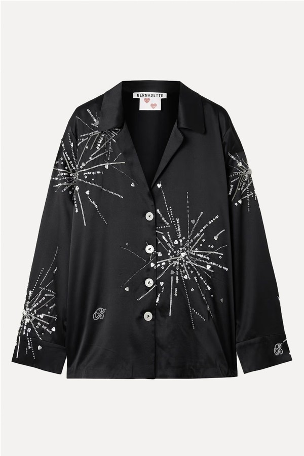 Louis Sequin-Embellished Silk-Blend Satin Pajama Shirt from Bernadette