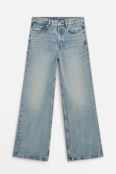 Faded Effect Wide-Leg Jeans