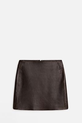 Distressed Effect Nappa Leather Midi Skirt