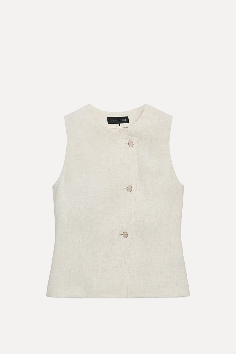 Double Breasted Linen Blend Waistcoat