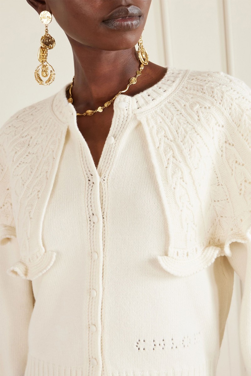 Cropped Pointelle-Knit Wool & Cashmere-Blend Cardigan from Chloé