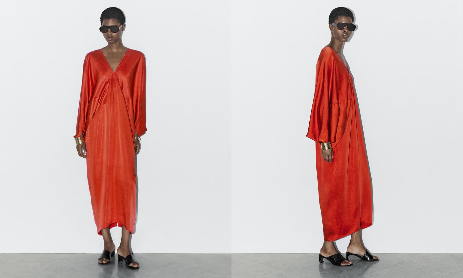 Flowing Satin Kimono Dress