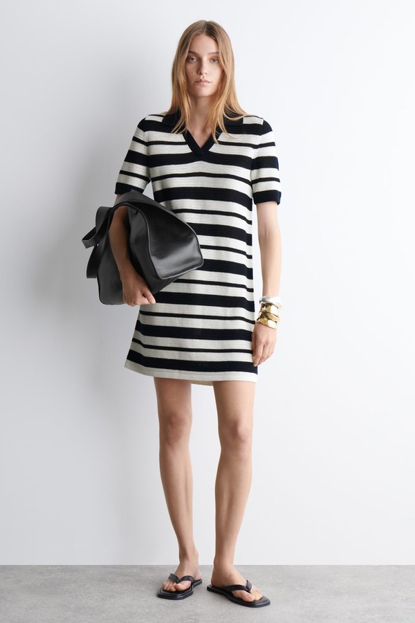 Open-Knit Polo Mini Dress
