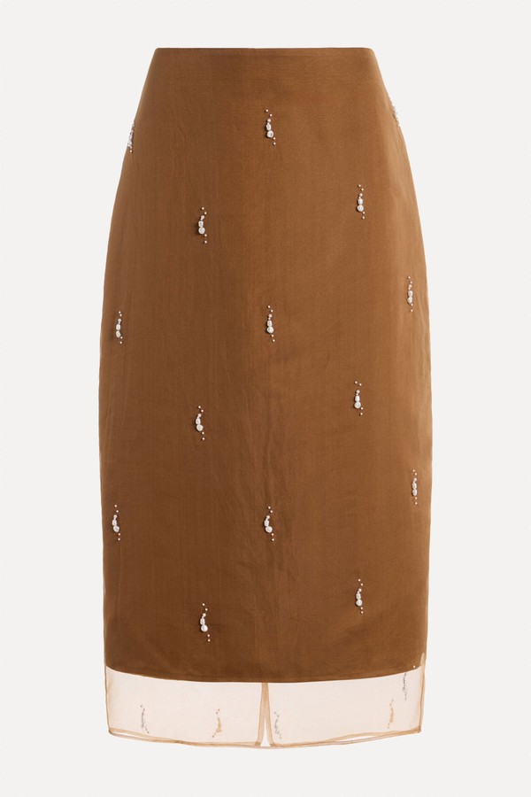 Pearl-Embellished Silk-Organza Skirt from Róhe