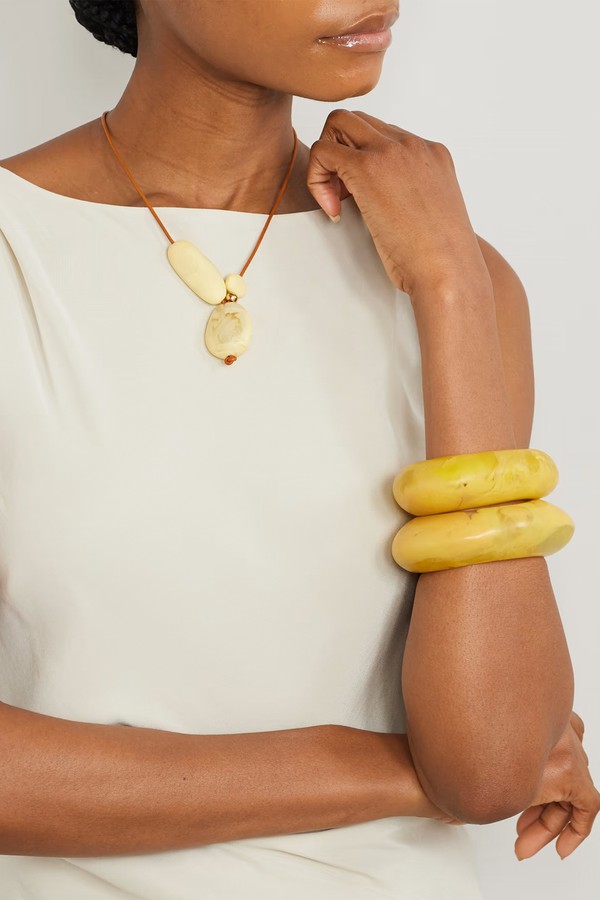 Rock Cluster Leather, Resin & Gold-Tone Necklace from Dinosaur Designs