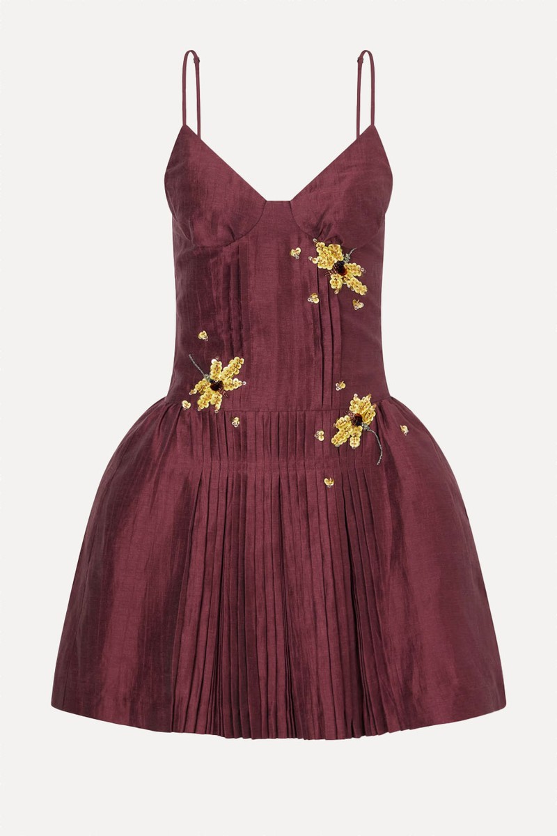 Bead & Sequin-Embellished Linen-Blend Mini Dress from SHUSHU/TONG