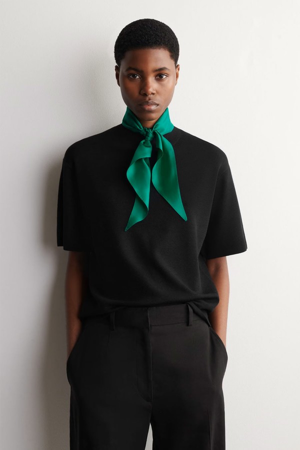 Scarf-Detail Merino Wool T-Shirt