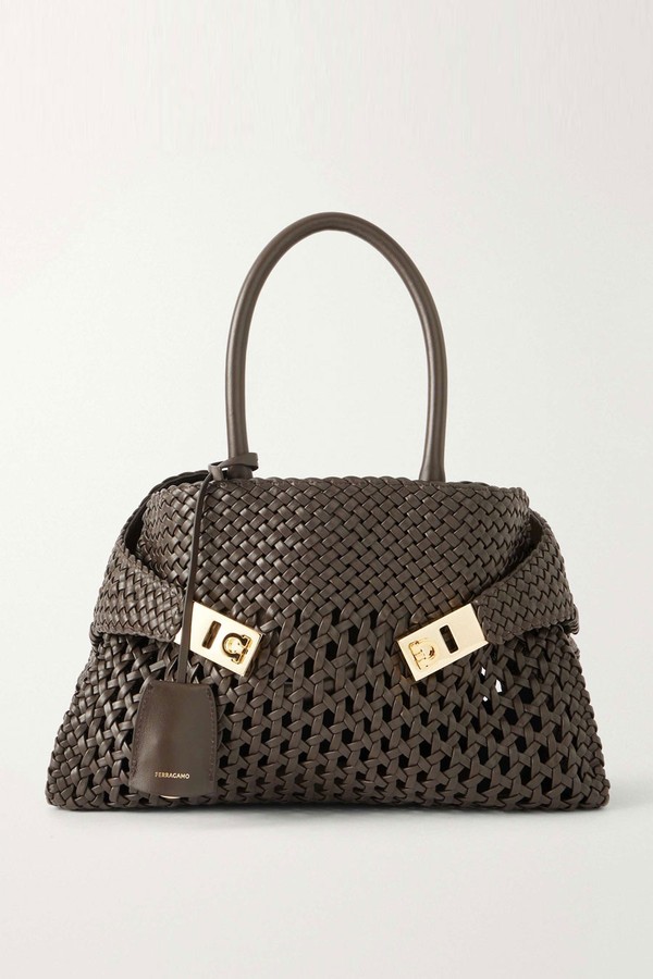 Hug Small Woven Leather Tote from Ferragamo
