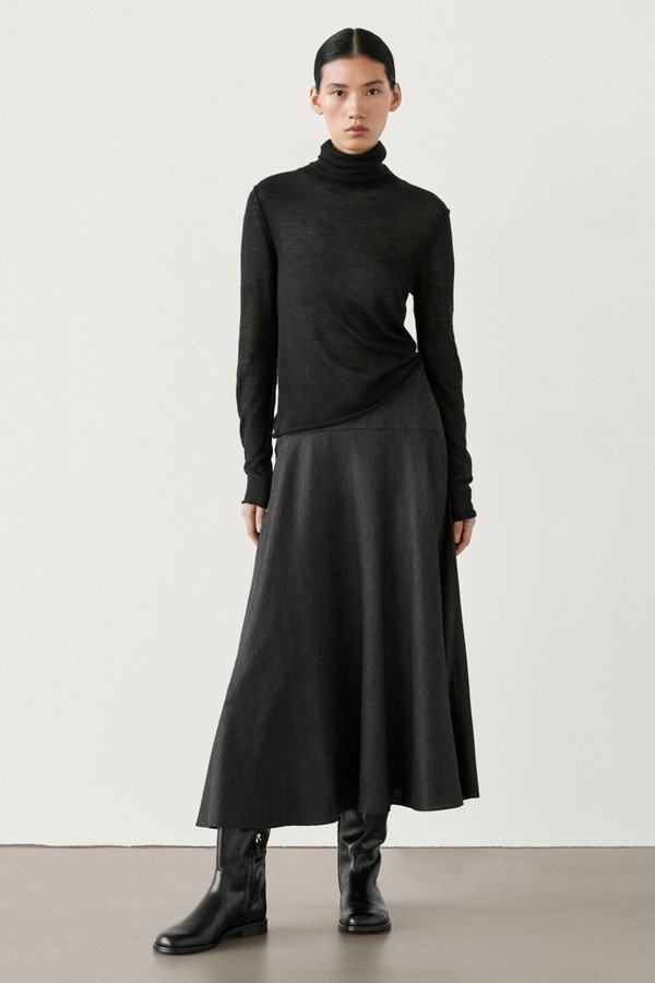 Flared Midi Skirt With Waist Detail from Massimo Dutti