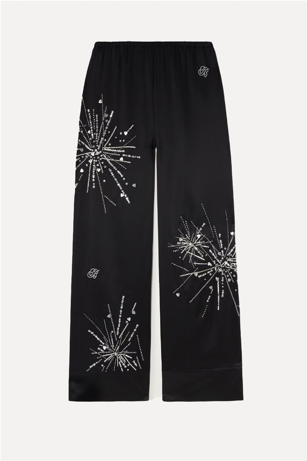 Louis Sequin-Embellished Silk-Blend Satin Pajama Pants from Bernadette