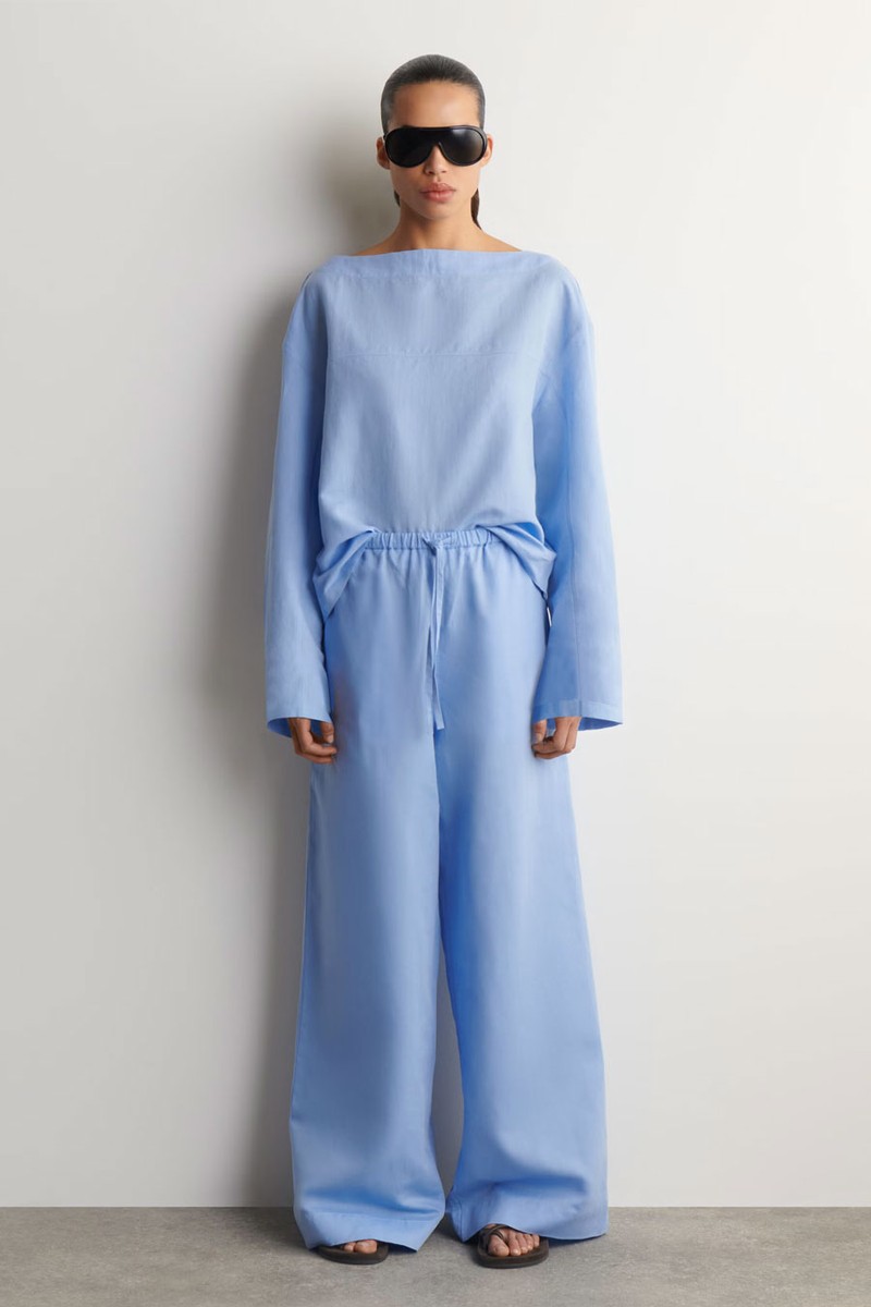 Wide-Leg Linen Drawstring Trousers