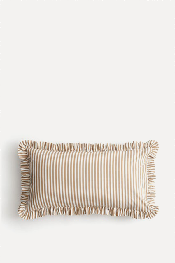 Frill-Trimmed Cotton Cushion Cover