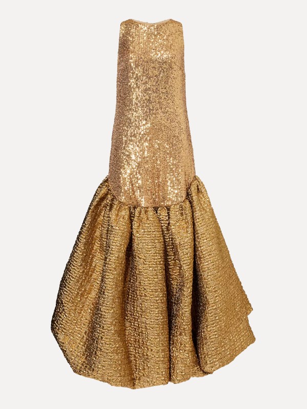 Sequined Cloqué Bubble Woven Gown 