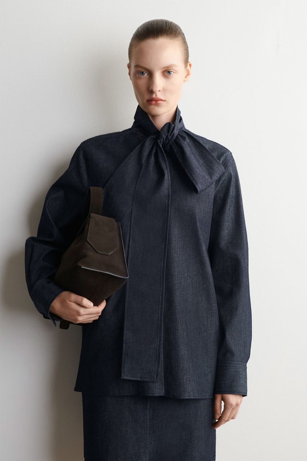 Bow-Detail Denim Shirt
