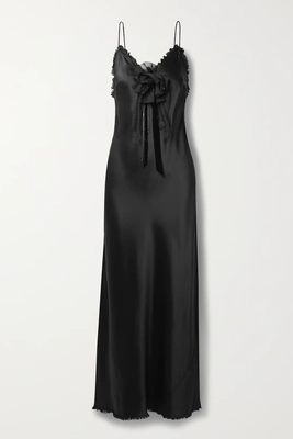 Elizabella Frayed Embellished Silk-Satin Maxi Dress from LOVESHACKFANCY