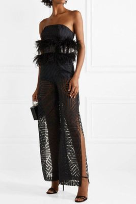 Feather & Sequin-Embellished Jumpsuit