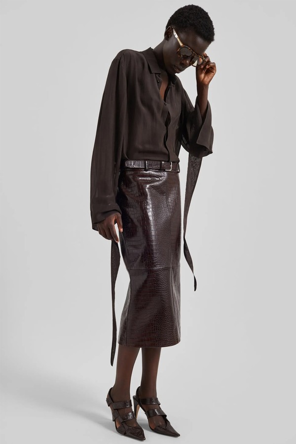 Taney Croc Leather Pencil Skirt from The Frankie Shop