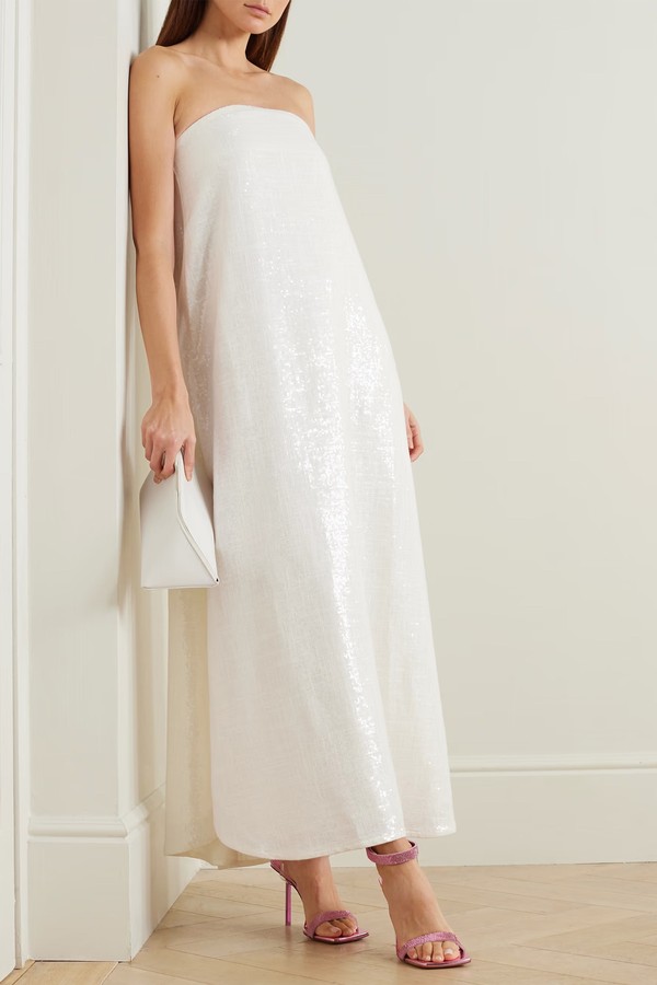 Strapless Sequin-Embellished Woven Maxi Dress
