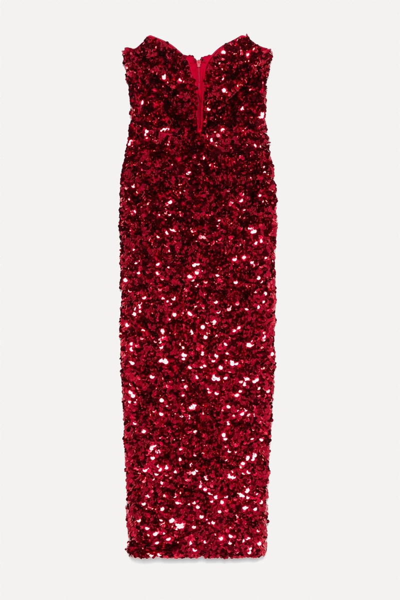 Red 3D Sequin Midi Dress from Self-Portrait