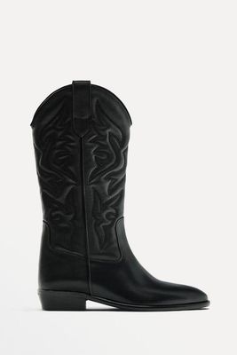 Leather Embroidered Cowboy Boots from Massimo Dutti