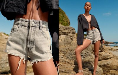 High-Waist Denim Ripped Shorts, AED 169 | Zara