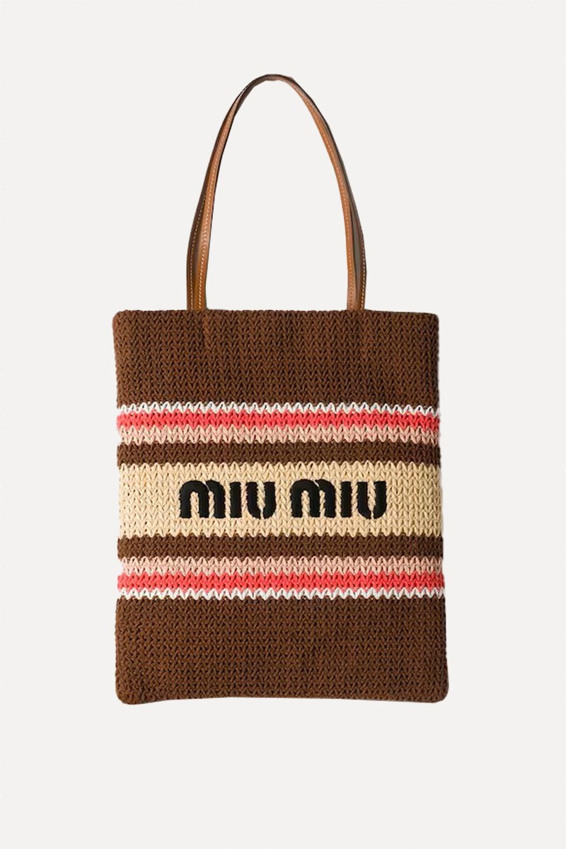 Raffia-Effect Woven Tote Bag from Miu Miu