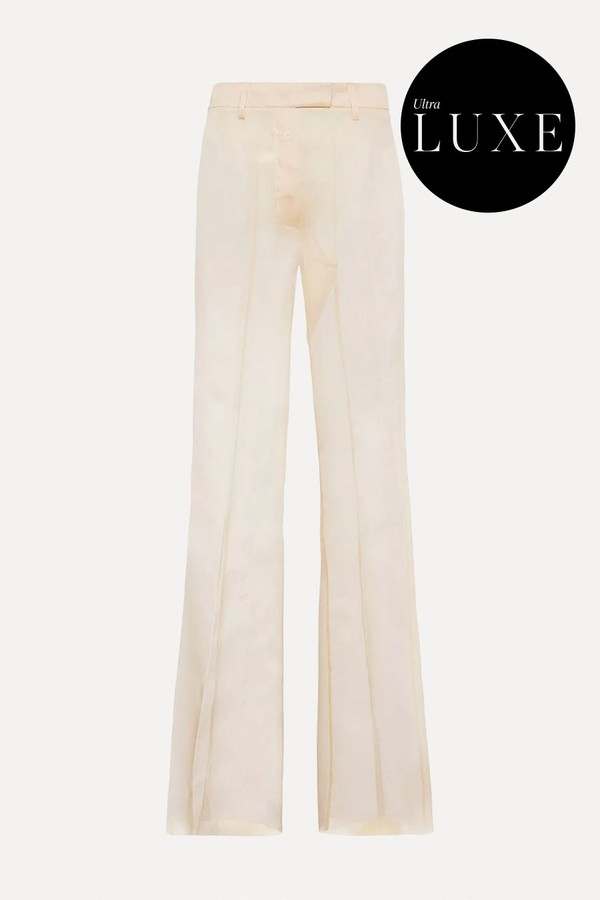Transparent Flared-Leg Silk Trousers from Prada