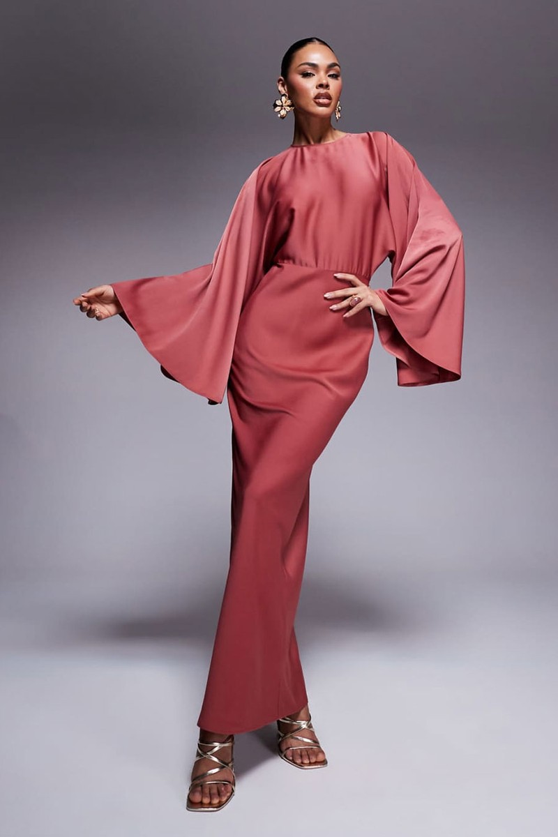 Textured Satin Batwing Bias Waisted Maxi Dress from ASOS Design
