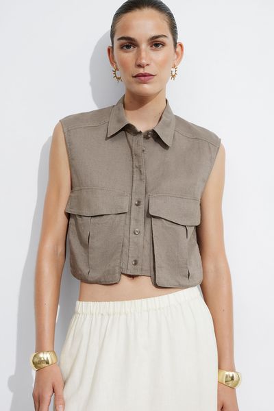 Cropped Patch-Pocket Top