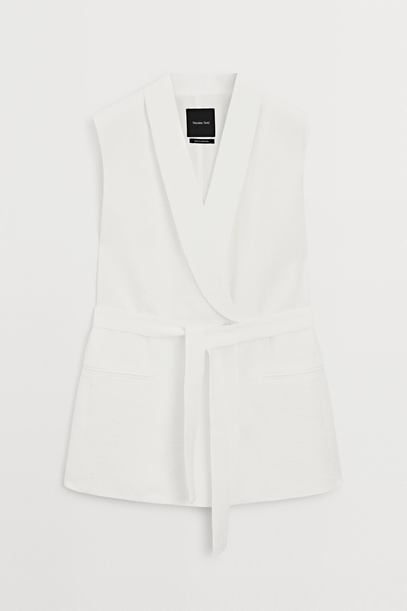 Linen Blend Waistcoat With Tuxedo Collar