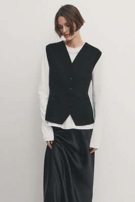Black Wool Blend Waistcoat from Massimo Dutti