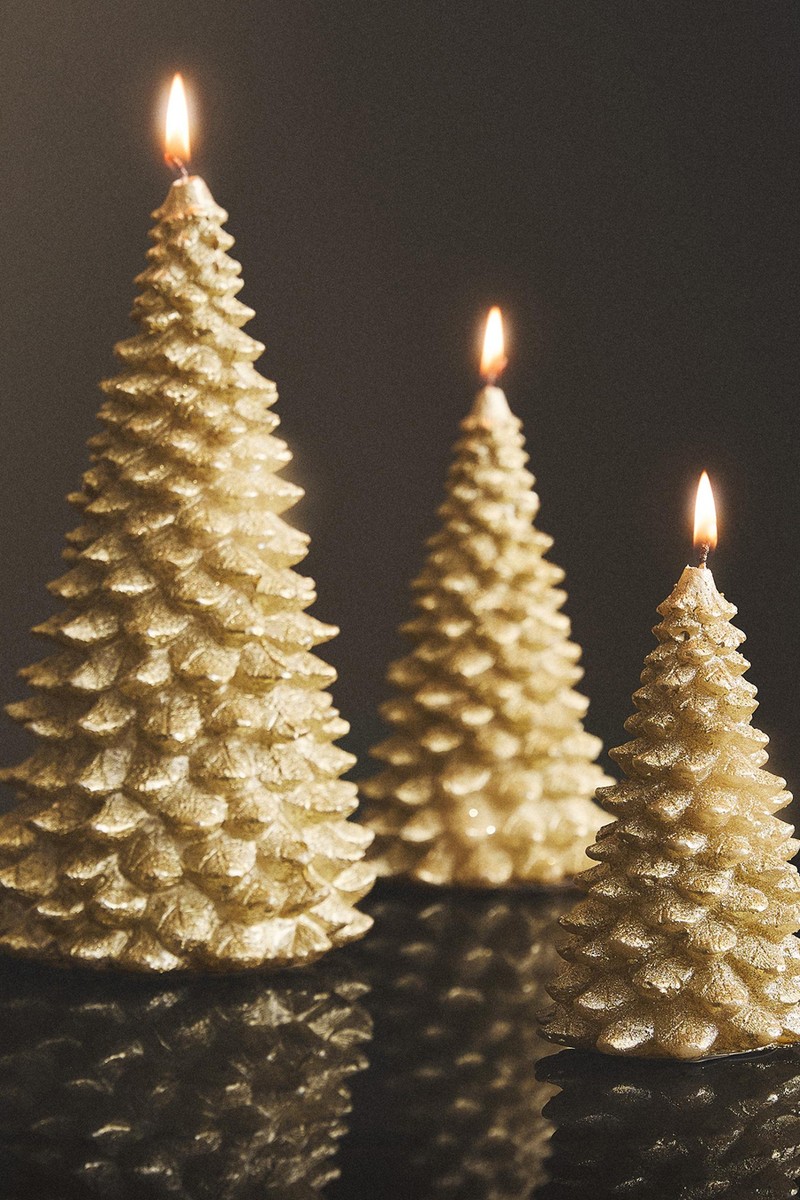 Glittery Golden Christmas Fir Tree Candle from Zara