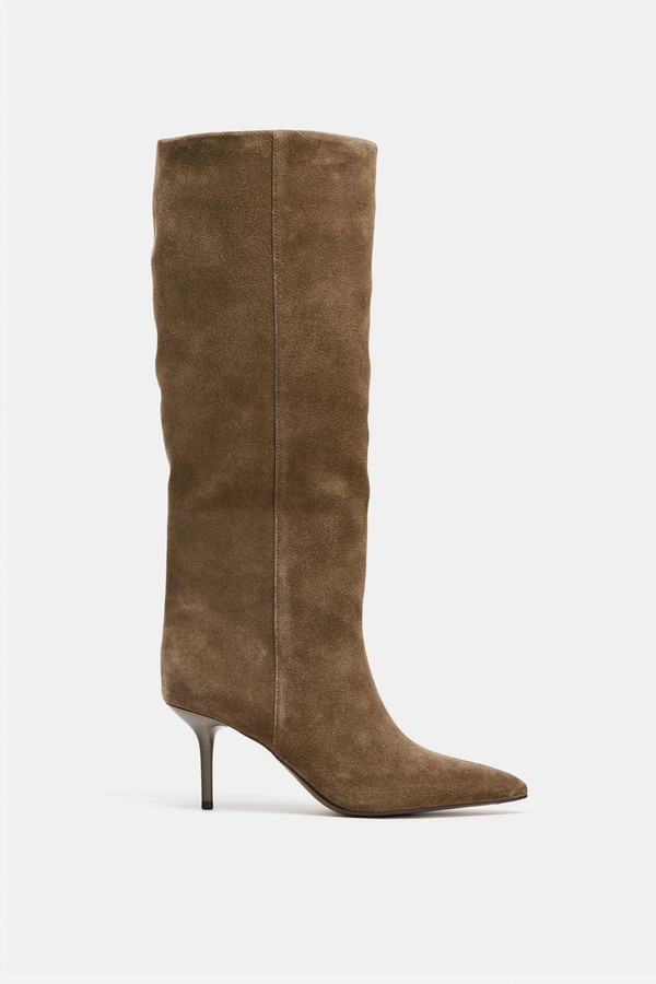Split Suede Stiletto Heel Boots from Zara
