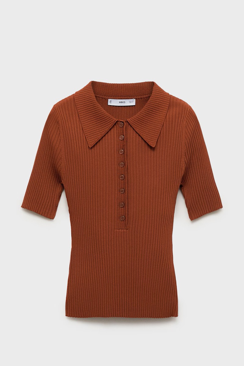 Polo-Neck Ribbed Sweater