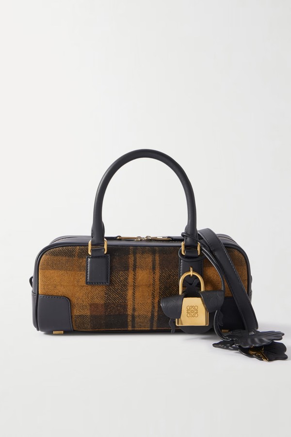 Amazona 23 Leather-Trimmed Checked Suede Shoulder Bag from Loewe