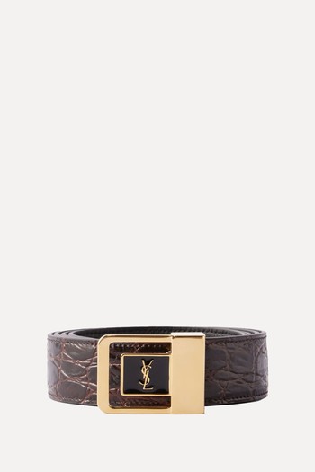 Logo-Buckle Crocodile-Effect Leather Belt from Saint Laurent