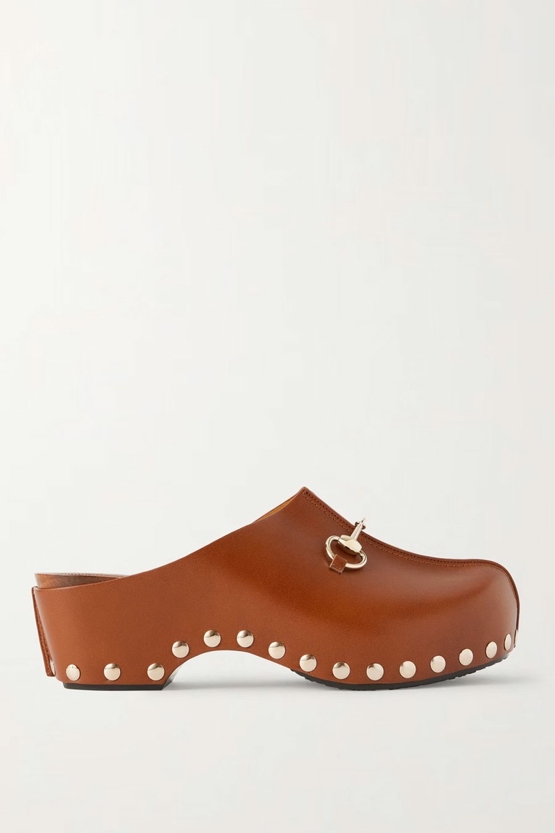 Embellished Studded Leather Clogs from Gucci