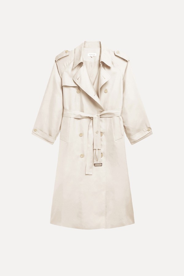 Belted Double-Breasted Satin Trench Coat from The Frankie Shop
