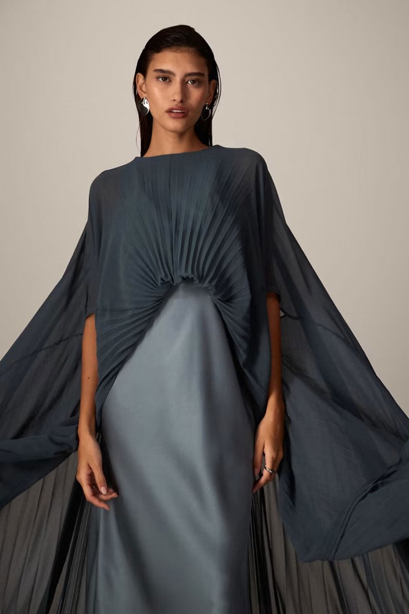 Pleated Hybrid Maxi Cape Dress from ARRANGE